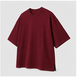 Custom Oxblood Red Cotton Modal Cocoon <b>Mens</b> Oversized Short Sleeve Crew Neck T-Shirt MTS-OVR-0036 - Product Image 3