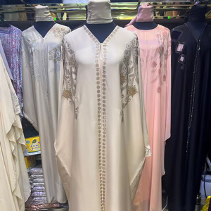 Wholesale Modest Dubai Beaded Sequined Long Sleeve <b>Abaya</b> Muslim Traditional Handmade Wedding Women Breathable V Neck - Product Image 1
