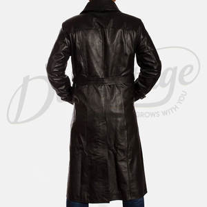 Manteau long en cuir noir de qualité supérieure pour homme, manteau trench ceinturé, manteau en cuir véritable classique, coupe ajustée, coupe-vent d'hiver - Product Image 6
