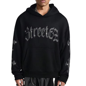 Hoodie d'hiver surdimensionné à coupe diamantée en mélange de coton avec décorations en strass, ODM pour un usage quotidien décontracté et un style urbain - Product Image 1