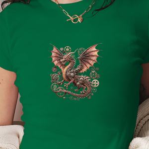 T-shirt court en tricot imprimé Steampunk Dragon Gears Y2K pour femme, coupe ajustée - Product Image 2