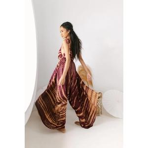 Womens Bohemian Solid Plaid V neck off Shoulder Sleeveless Maxi <b>Dress</b> Cotton Eco Friendly Holiday Celebration - Product Image 5