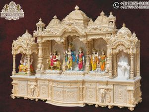 Altar de Madera Blanco de Gran Tamaño para Templo Iskcon, Exportaciones DST de EE. UU., Mandirs Grandes Personalizados con Tallado Dorado y Almacenamiento, Pooja Ghar - Product Image 4