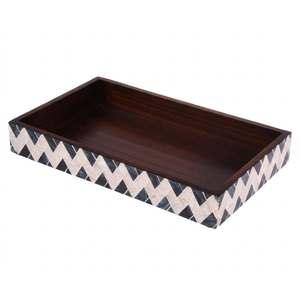 Plateau en bois artisanal incrusté de nacre, plateau de service décoratif, motif chevron, vente en gros, OEM, ODM, en vrac - Product Image 3