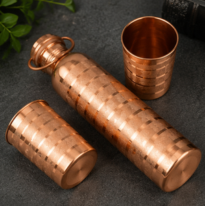 Juego de Vasos y Recipientes de Cobre Puro a Rayas y Cuadros, Diseño Artesanal Tradicional, Portátil para Viajes - Product Image 2