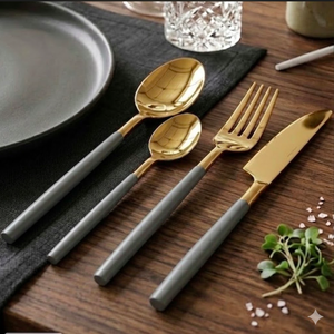 Juego de Cubiertos con Recubrimiento PVD Dorado, con Mangos Forjados, Diseño Moderno, Apto para Lavavajillas, Cuchara, Tenedor, Cuchillo, Juego de Cubiertos de 4 Piezas - Product Image 4