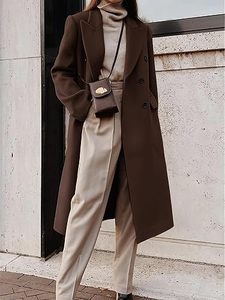 Abrigo largo de lana para mujer, estilo gabardina, doble botonadura, solapa, largo hasta la rodilla, para invierno, OEM personalizado - Product Image 2