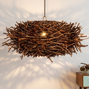 Rustic Birds Nest Banana Fiber Hanging Lamp Natural <b>Branch</b> Pendant <b>Light</b> Woven Twig Chandelier Lantern For Resort Hotel Cafe - Product Image 5