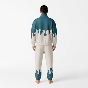 Ensemble de survêtement urbain pour homme avec impression personnalisée, demi-zip, coupe oversize, pantalon de jogging à cordon, imprimé effet gouttelettes, streetwear décontracté d'automne - Product Image 6