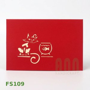 ANN HANDICRAFT Custom 3D Pop Paper Greeting Cards 'Cats Fish Friendship' Thanksgiving Thank You Gift 4-color Printed <b>Matte</b> - Product Image 5