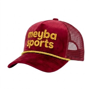 Casquette Trucker Rouge en Velours de Luxe pour Adulte, 6 Panneaux, Broderie Dorée, Maille Respirante, Visière Courbée, Style Streetwear Tendance, Réglable, Décontractée - Product Image 1