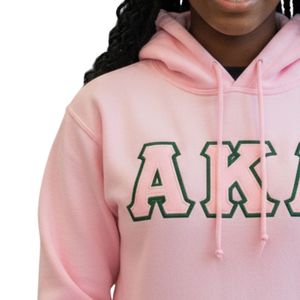 Pink Twill Letter Graphic Hooded Sweatshirt <b>Green</b> Outline Design Cotton Fleece Pullover Hoodie Long Sleeve Casual Fashion Women - Product Image 2