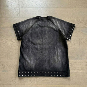T-shirt vintage personnalisé délavé à l'acide, effet vieilli, à double col, manches courtes, imprimé numérique avec strass, ourlet brut, coupe oversize, 100% coton - Product Image 2