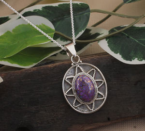 Colgante de Turquesa Cobre Púrpura Natural, Plata de Ley 925, Chapado en Platino, Collar de Gema en Forma de Lágrima Vintage, Unisex, Único - Product Image 4