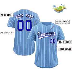 Camiseta de béisbol a rayas personalizable Lt azul/blanco con botones transpirables con nombre y número personalizados para hombres/mujeres/jóvenes-23 - Product Image 3