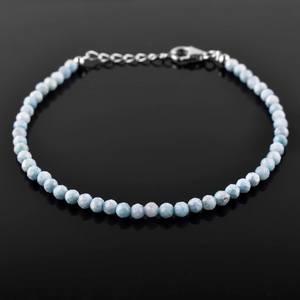 Pulsera de Plata de Ley 925 con Cuentas de Cristal de Larimar de 3 mm, Joyería Delicada Hecha a Mano con Piedras Preciosas Naturales - Product Image 4