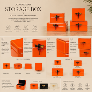 Luxury Orange Color Mirror <b>Glass</b> Decorative Storage Box Key <b>Knob</b> Premium Jewelry Vanity Organizer Boxes Home Decor Lacquer - Product Image 4