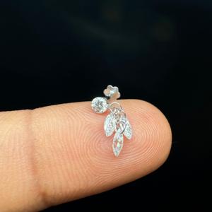 Luminous 10K Gold Lab Grown Diamond <b>Stud</b> Earring With Marquise And Round Threaded Design - Product Image 2