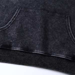 Unisex Vintage Hooded <b>Fleece</b> Pullover Sweatshirt Solid <b>Black</b> Cotton Quick Dry Regular Fit Front Pocket Autumn Wear - Product Image 5