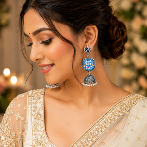 Wholesale Oxidized Silver Hand Painted Dangle Earring Bollywood Jhumka | Direct Factory Manufacturer | Premium Quality | Hot - Product Image 5