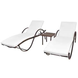 Grand ensemble de 5 chaises longues en acier thermolaqué brun et rotin PE - Product Image 1