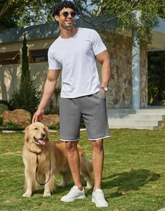 Shorts Bermuda en Coton Gris Uni pour Homme, Taille Élastique, Coupe Décontractée, Taille Mi-Haute, Tissé Respirant, Longueur Courte - Product Image 1