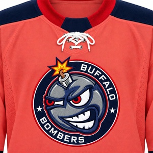 Maillot de hockey sur glace rouge corail en gros, imprimé par sublimation, pour les Buffalo Bombers, vêtement de sport d'équipe, col lacé, uniforme respirant - Product Image 4
