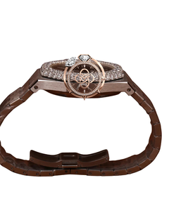 Montre de luxe pour homme marron avec diamants, lunette entièrement sertie, verre saphir, bracelet analogique en acier inoxydable, mouvement à quartz, personnalisable - Product Image 4