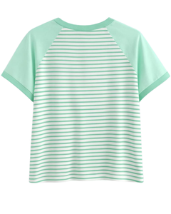 T-shirt Raglan Homme Personnalisé Vert Menthe Rayé Blanc Coton Décontracté Été Manches Contrastantes Col Rond Fabricant OEM - Product Image 2