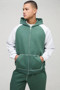 Ensemble survêtement homme noir et bleu clair contrastant avec sweat à capuche zippé et pantalon assorti – Vêtements OEM ODM en gros - Product Image 5