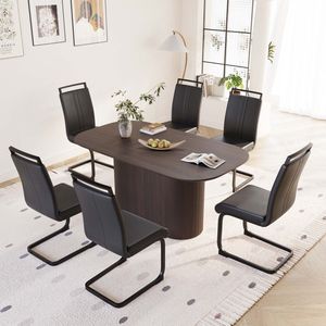 63 \ "Set di sedie da pranzo in MDF in stile marrone moderno medievale 6. Set di sedie da pranzo con gambe in metallo nero da tavolo - Product Image 4
