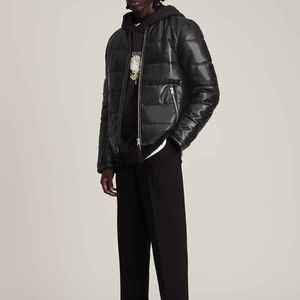 Blouson en cuir matelassé léger et imperméable de couleur unique, style fermeture éclair, pour homme – Nouveauté - Product Image 3