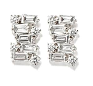 Pendientes de Diamantes Cultivados en Laboratorio, Corte Baguette y Redondo, Oro Sólido de 14K y 18K, Pendientes de Diamantes en Racimo, Modernos y Elegantes - Product Image 1