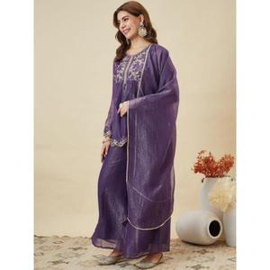 KURTI WITH PLAZZO & DUPATTA Product Details <b>Kurta</b> Fabric Crunchy <b>Silk</b> TOP LEBGTH 32 Plazzo Fabric - Product Image 1