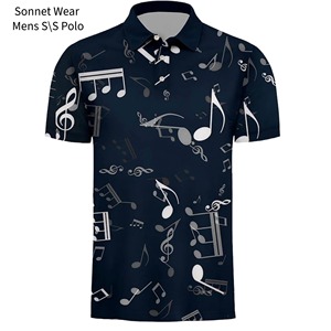 Chemise décontractée pour hommes à manches courtes avec imprimé notes de musique, vêtements polo - Product Image 6