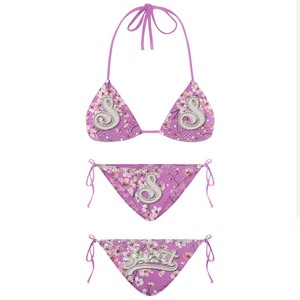Premium 200 GSM polyester spandex <b>bikini</b> <b>set</b> <b>pink</b> camo print panel design tie side embroidered logo Women <b>Bikinis</b> <b>Set</b> - Product Image 4