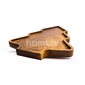 Plateau de service en bois de teck naturel en forme de sapin de Noël, surface lisse, plat à dessert et à collations pour les fêtes, décoration de la maison - Product Image 6