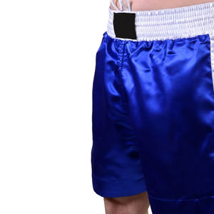 Pantalones Cortos de Boxeo de Satén Azul para Hombre, Cintura Elástica Blanca, 100% Algodón, Logotipo Personalizado Impreso con Transferencia Térmica en la Parte Delantera, Tela de 100g - Product Image 4