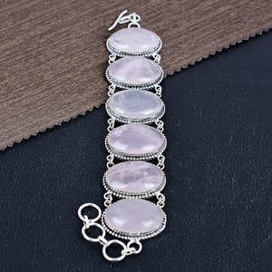 Rose Quartz Gemstone Bracelet 925 Sterling <b>Silver</b> Boho Jewelry Handmade Crystal Bracelet Unique Spiritual Gift For <b>Women</b> - Product Image 2
