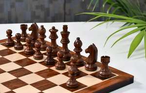 Pions d'échecs Staunton de luxe allemands, 3,75 pouces, en bois de sheesham et de buis, série tournoi, au meilleur prix - Product Image 5