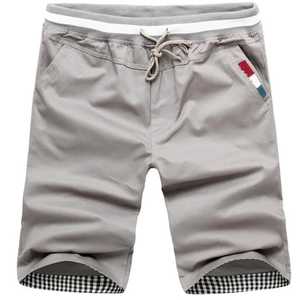 Pantalones Cortos Bermuda para Hombre, Color Gris Sólido, con Cordón Ajustable, Bolsillos, Tela Oxford Informal, Cintura Media, Diseño Transpirable - Product Image 1