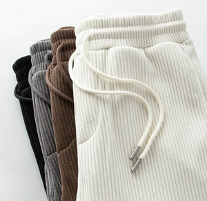 <b>Men's</b> Black Corduroy Pants Drawstring <b>Elastic</b> <b>Waist</b> Casual Straight Wide Leg <b>Trousers</b> - Product Image 6
