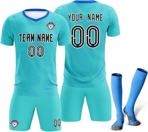 Ensemble de maillot de football sublimé vert à col en V pour hommes, respirant, en polyester, à manches courtes, uniforme d'équipe avec chaussettes jaunes - Product Image 2