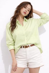 เสื้อเชิ้ตผู้หญิงลายทาง ผ้าคอตตอนผสม เหมาะสำหรับใส่ทำงาน แขนยาว ติดกระดุม  ลำลองและเหมาะสำหรับใส่ทำงานสำหรับสาวๆ - Product Image 2