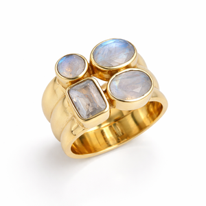 Rainbow Moonstone Multi Stone Statement <b>Ring</b> Gold Plated Sterling Silver <b>Brass</b> Handmade Designer Gemstone <b>Ring</b> For Women Gift - Product Image 1
