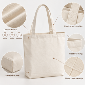 Beena's Eco-Friendly Reusable Canvas Tote <b>Bag</b> with Letter Logo Shoulder Length Handle for Shopping - Product Image 5