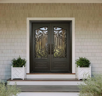 Portes d'entrée doubles extérieures en fer forgé et verre pour villa, finition personnalisable, étanches, garantie 3 ans