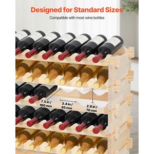 Casier à vin autoportant empilable à 8 niveaux en bois de teck pour 96 bouteilles – Rangement solide pour vin Pinot Noir - Product Image 3
