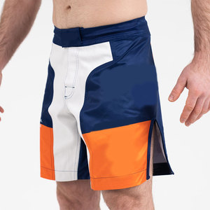 Shorts de sport pour hommes à blocs de couleur, taille mi-haute, élastiques, séchage rapide, en tissu satiné, blanc, marine, orange - Product Image 4