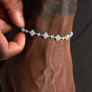 Bracelet tennis trèfle en argent sterling 925, bracelet de luxe serti de diamants, bijoux fins en or blanc pour homme, cadeau - Product Image 3
